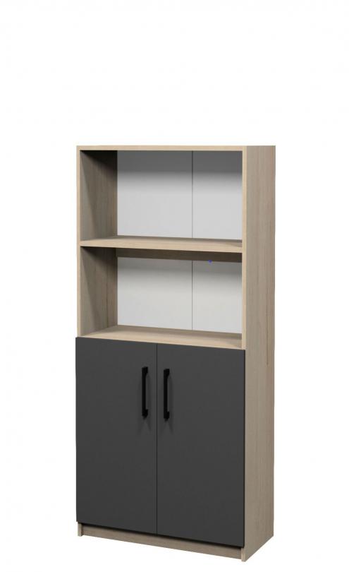 Шафа напівзакрита з полицями,2 закриті і 2 відкриті полиці, АЛМАНТ, 800х370х1515 мм.